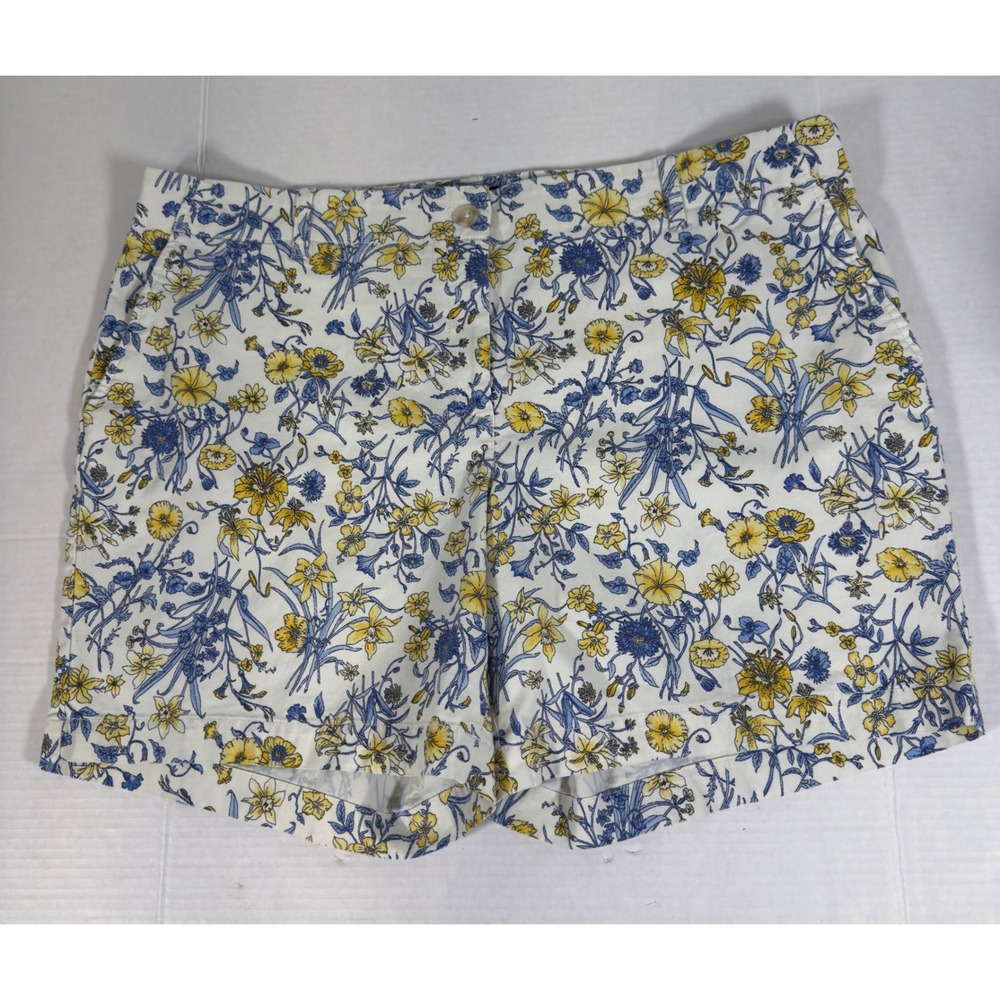 Talbots White Floral Print Shorts with Blue and Yellow Flowers